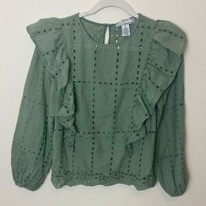 Flying Tomato Sage Green Eyelet Ruffle Blouse